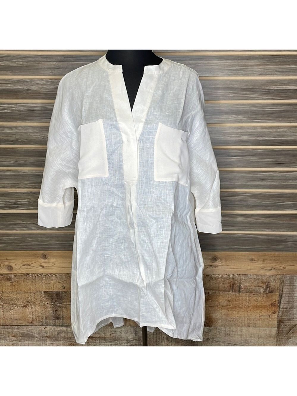 Anne Klein Linen Asymmetric Tunic Top Size Medium